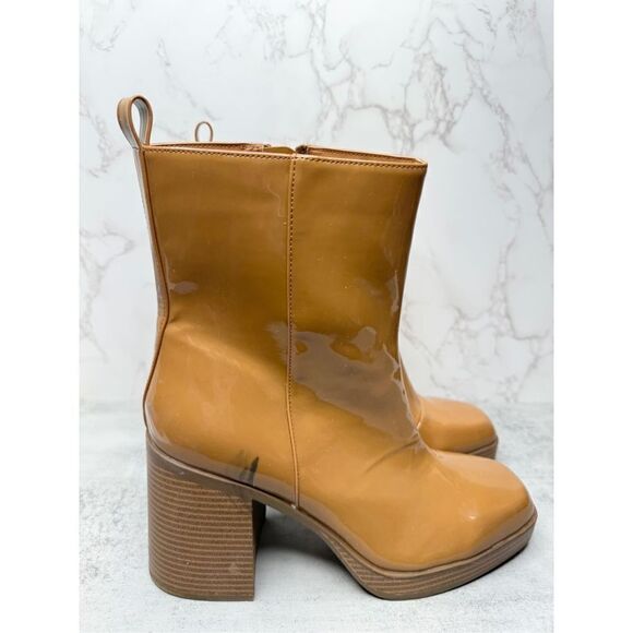 BP Boots Womens Size 10 Brown Platform Block Heel Ankle Booties Side Zip - Picture 2 of 10